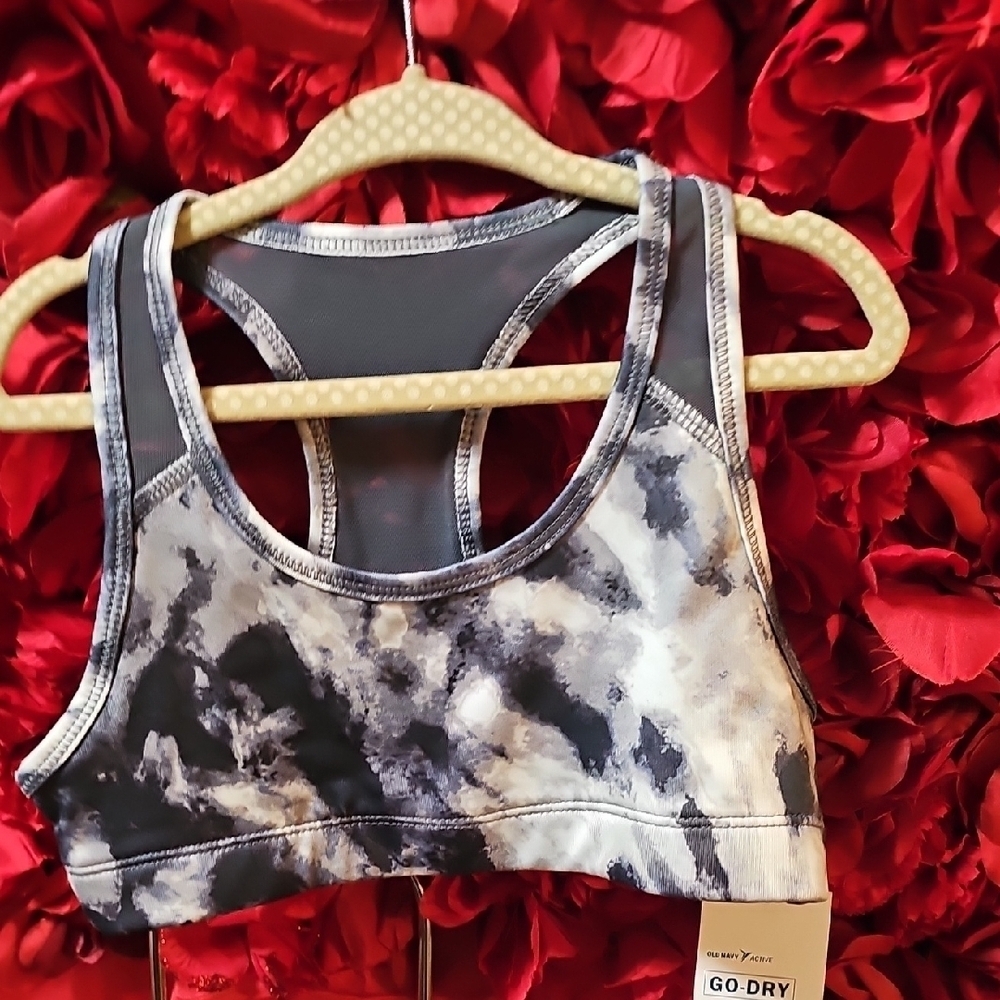 Old Navy NWT Girls Black and White Tie-Dye Sports Bra Size Small 6/7